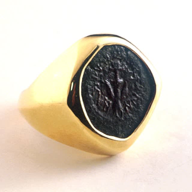 Gold Ring Featuring a Maccabean Bronze Coin of King Alexander Jannaeus, 103 BCE - 76 CE