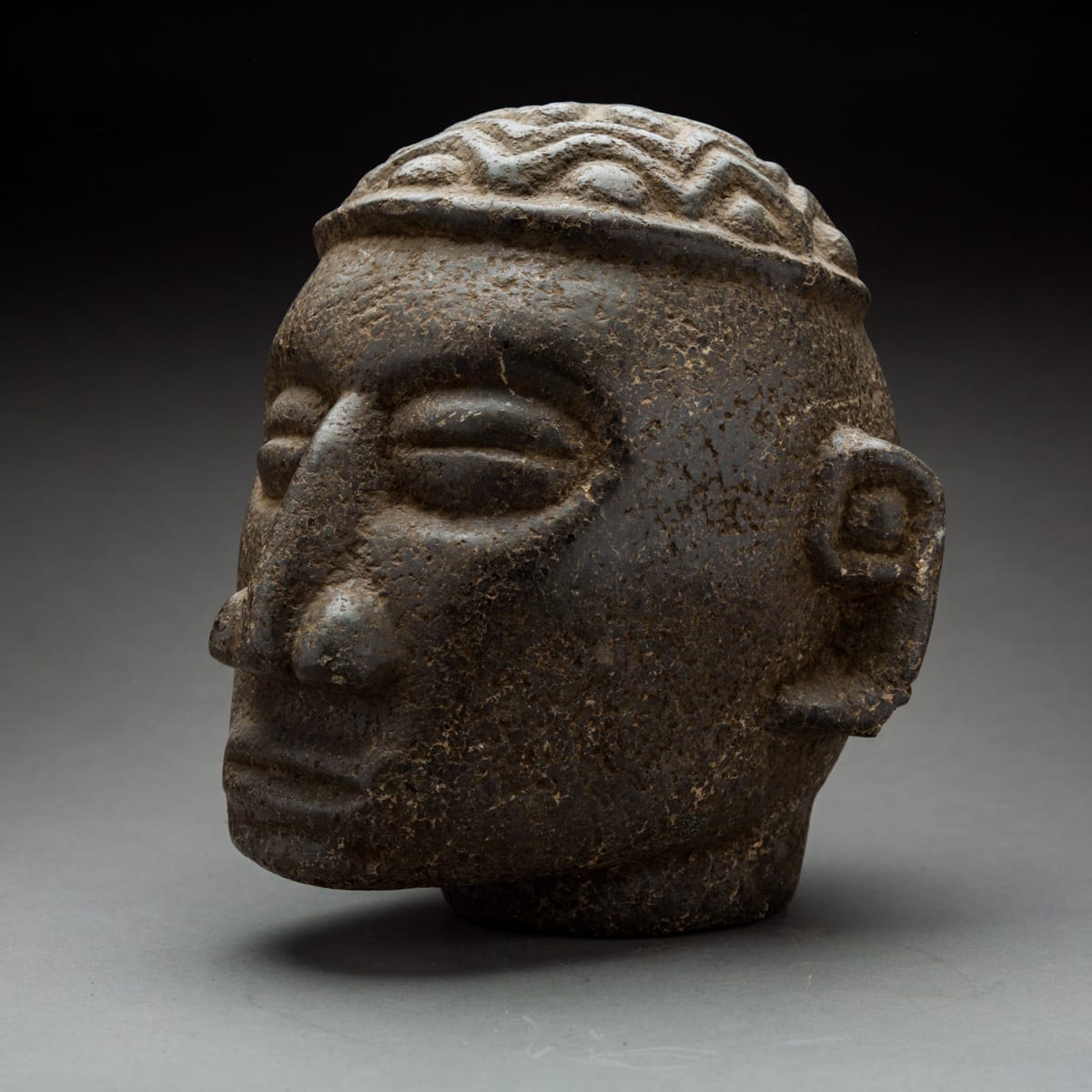 Atlantic Watershed Stone Trophy Head, 500 CE - 1000 CE