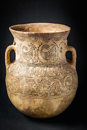 Large Slip-Painted Terracotta Jar with Loop Handles, 700 CE - 1000 CE