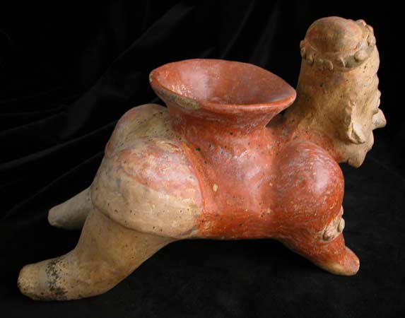 Ameca-Ezatlán Style Jalisco Terracotta Vessel in the Form of a Crawling Man, 300 BCE - 300 CE