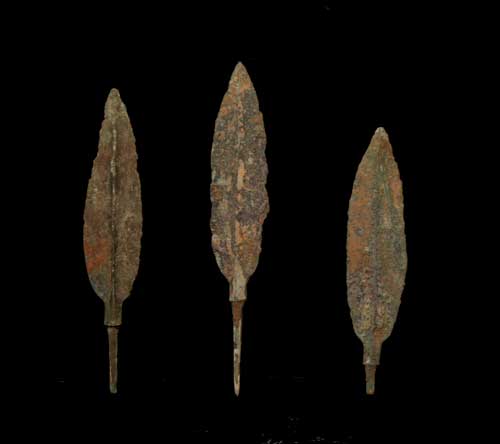Three Iron Age Bronze Arrowheads, 1200 BCE - 700 BCE