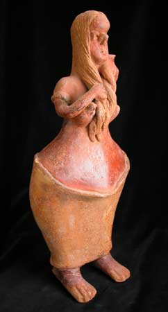 San Sebastián Style Nayarit Terracotta Sculpture of a Woman Carrying a Vessel, 300 BCE - 300 CE