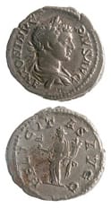 Silver Denarius of Emperor Caracalla, 200 CE - 210 CE
