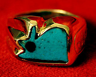 Gold Ring with Faience Eye of Horus Amulet, 1600 BCE - 1100 BCE