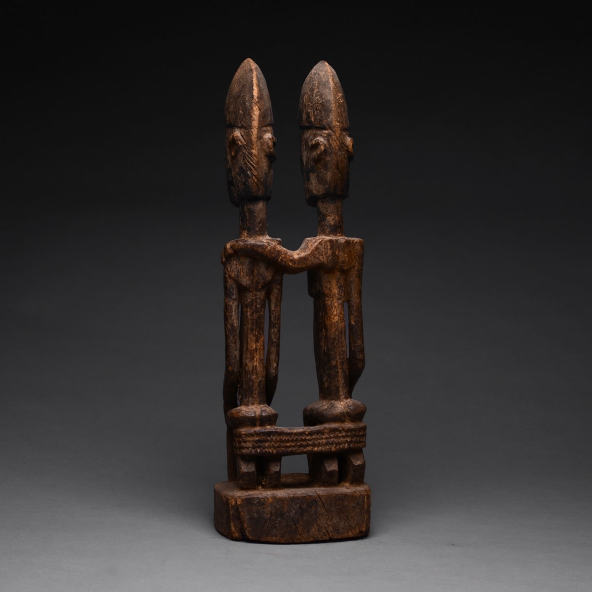Dogon Wooden Sculpture of a Seated Ancestor Couple, 19th Century CE - 20th Century CE