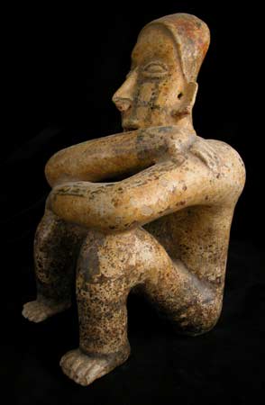 Ameca-Ezatlán Style Jalisco Terracotta Sculpture of a Seated Man, 300 BCE - 300 CE