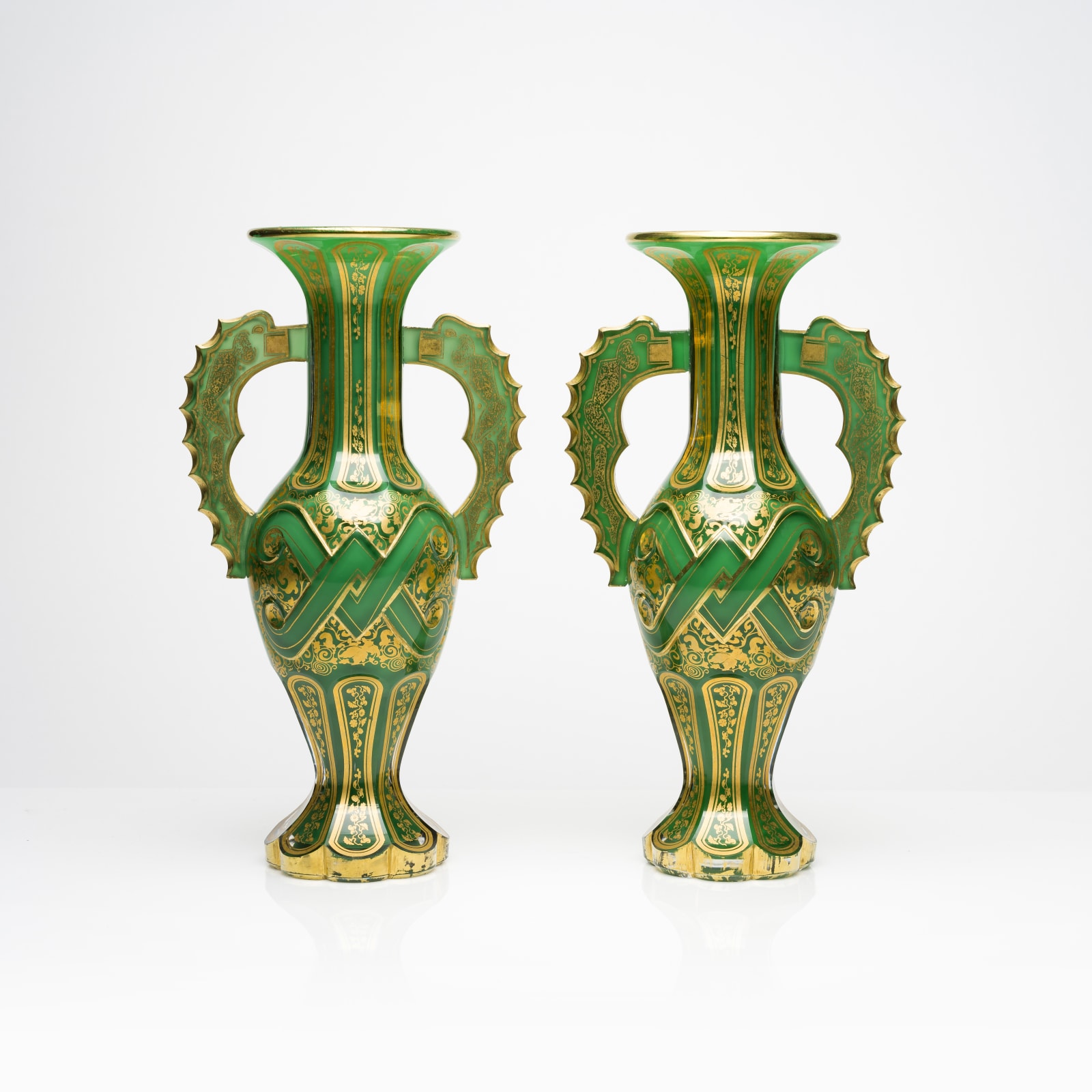 Pair of green vases with gold decoration