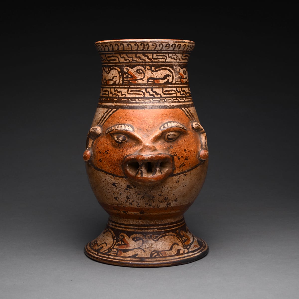 Tall Polychrome Vessel With Zoomorphic Theme, 1000 CE - 1550 CE