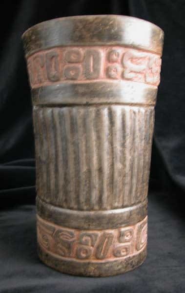 Mayan Carved Black Cylindrical Vessel, 300 CE - 900 CE