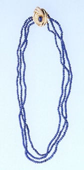 Three Strand Sapphire Bead Necklace with Cabochon sapphire