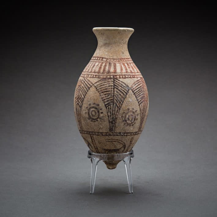 An Amlash globular flask painted with a frieze red animals and geometric pattern, 9 Century BCE - 8th Century BCE