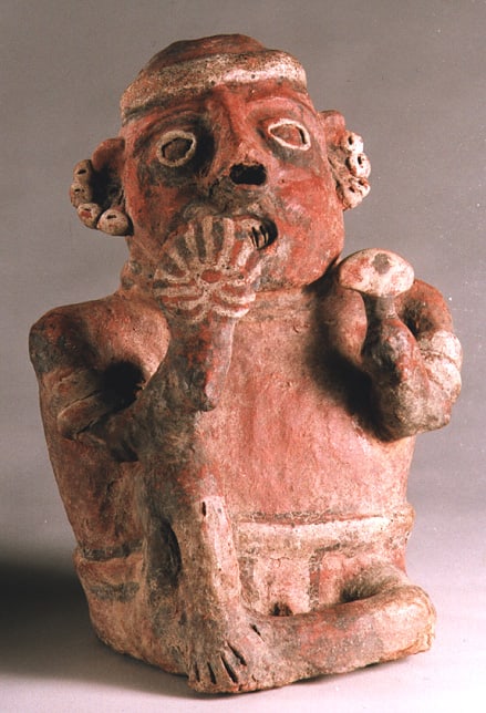 Ixtlán del Rio Style Nayarit Terracotta Sculpture of a Seated Man, 300 BCE - 300 CE