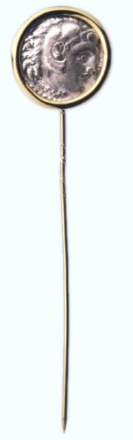Gold Pin Featuring a Silver Coin of King Alexander the Great, 336 BCE - 323 CE