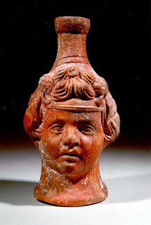 Roman Terracotta Flask in the Form of Bacchus' Head, 100 CE - 200 CE