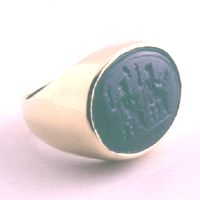 Gold Ring Featuring a Glass Intaglio Depicting Two Seated Figures, 1700 CE - 1800 CE