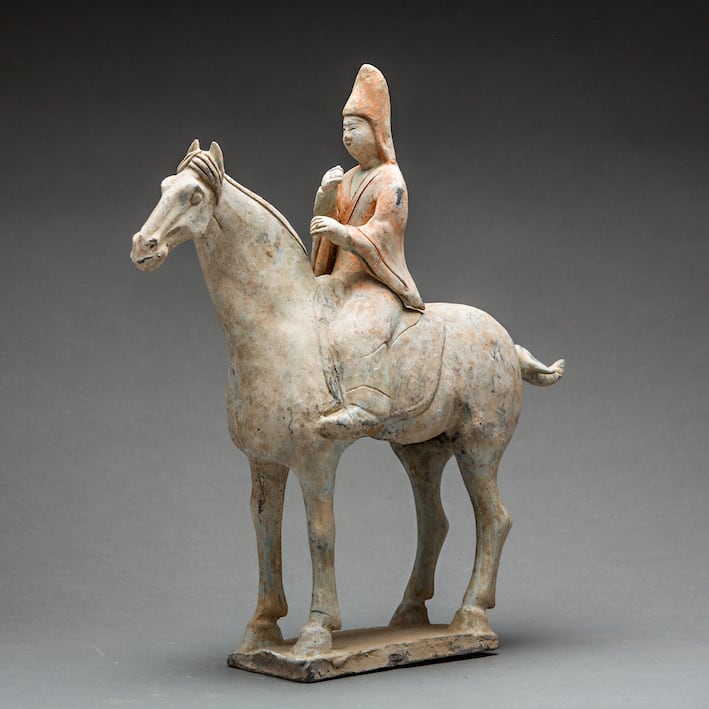 Tang Processional Set Of Eight Painted Terracotta Horse And Riders