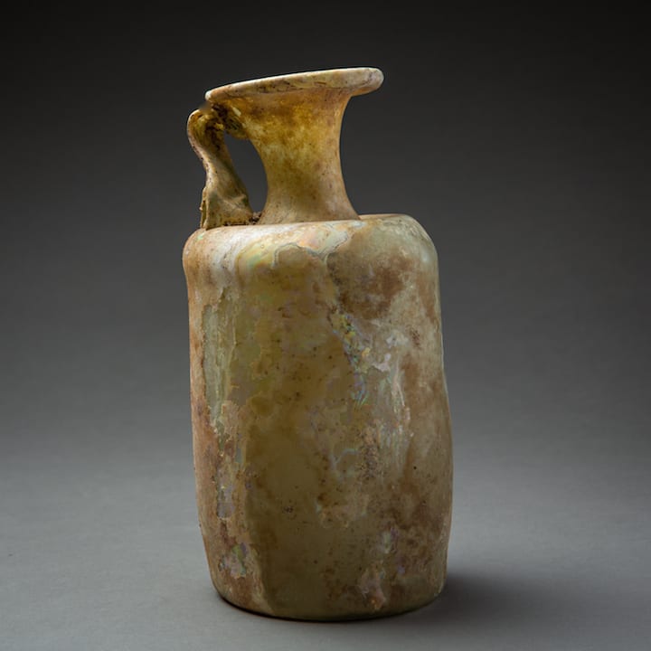 Roman Glass Cylindrical Jug with Applied Handle, 1st Century CE - 3rd Century CE