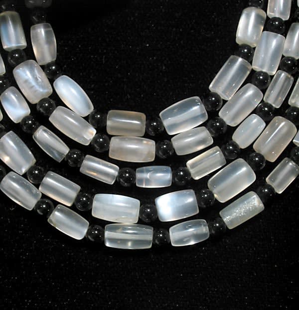 Moonstone And Black Onyx Bead Necklace