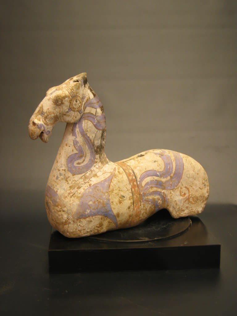 A Pair of Han Dynasty White Painted Pottery Seated Horses, 206 BCE - 220 CE