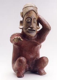 Ameca-Ezatlán Style Jalisco Terracotta Sculpture of a Seated Man, 200 BCE - 300 CE