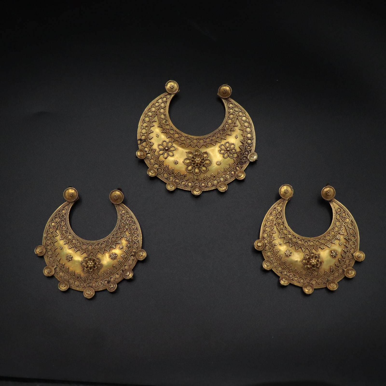 Set of Three Ottoman Gold Crescent Pendants, 1600 CE - 1800 CE