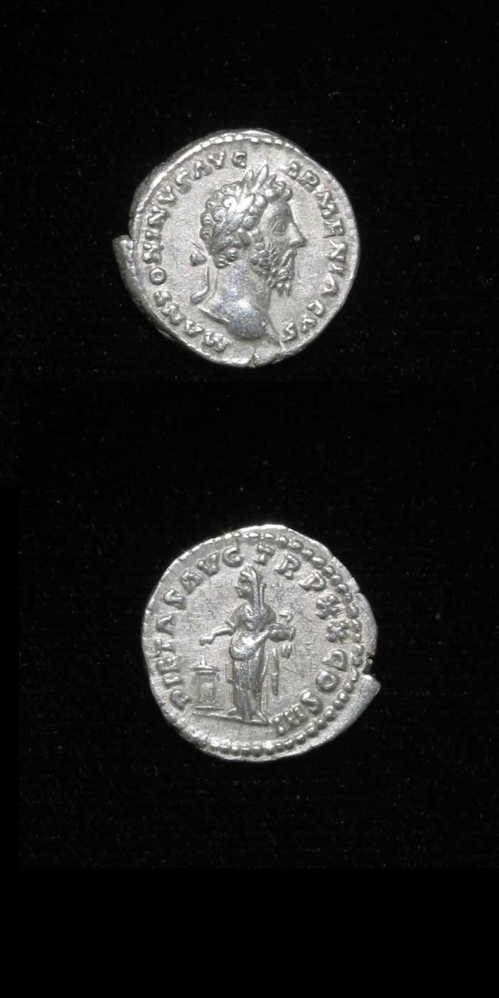 Silver Denarius of Emperor Marcus Aurelius, 161 CE - 180 CE