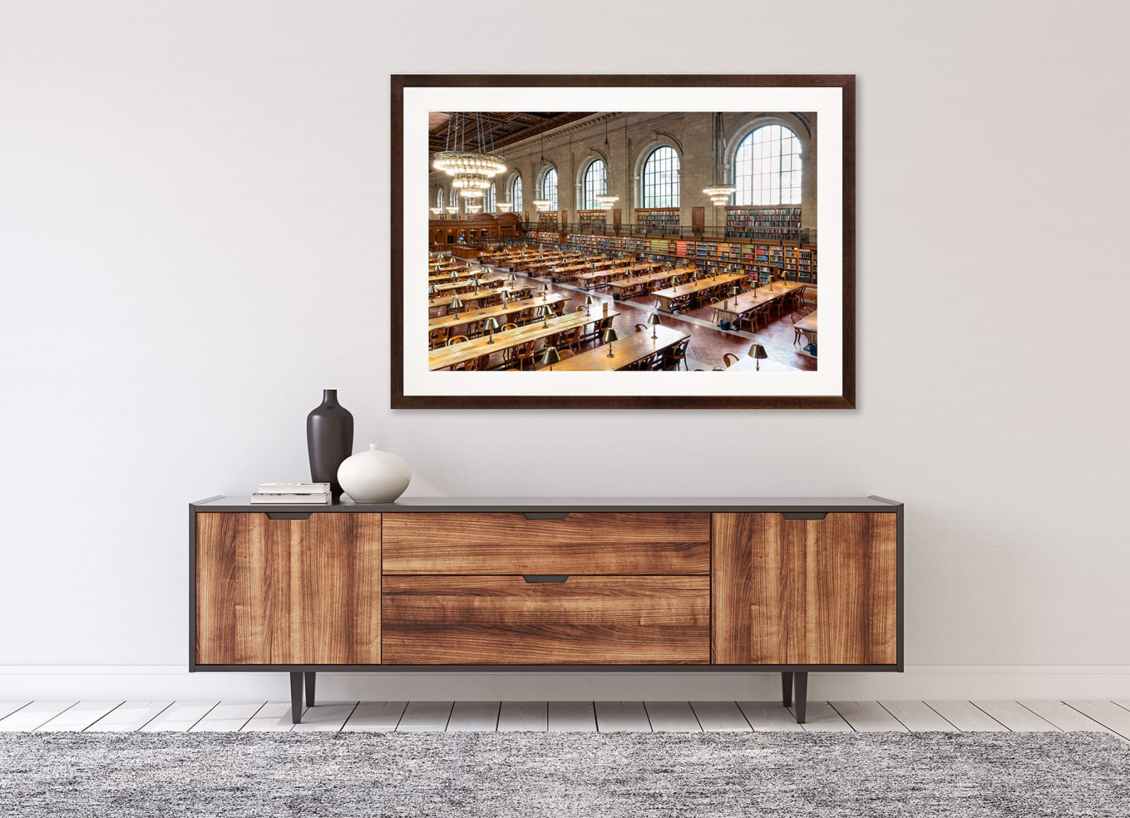 Mario Basner, New York Public Library II, Classic Brown Frame, White Liner