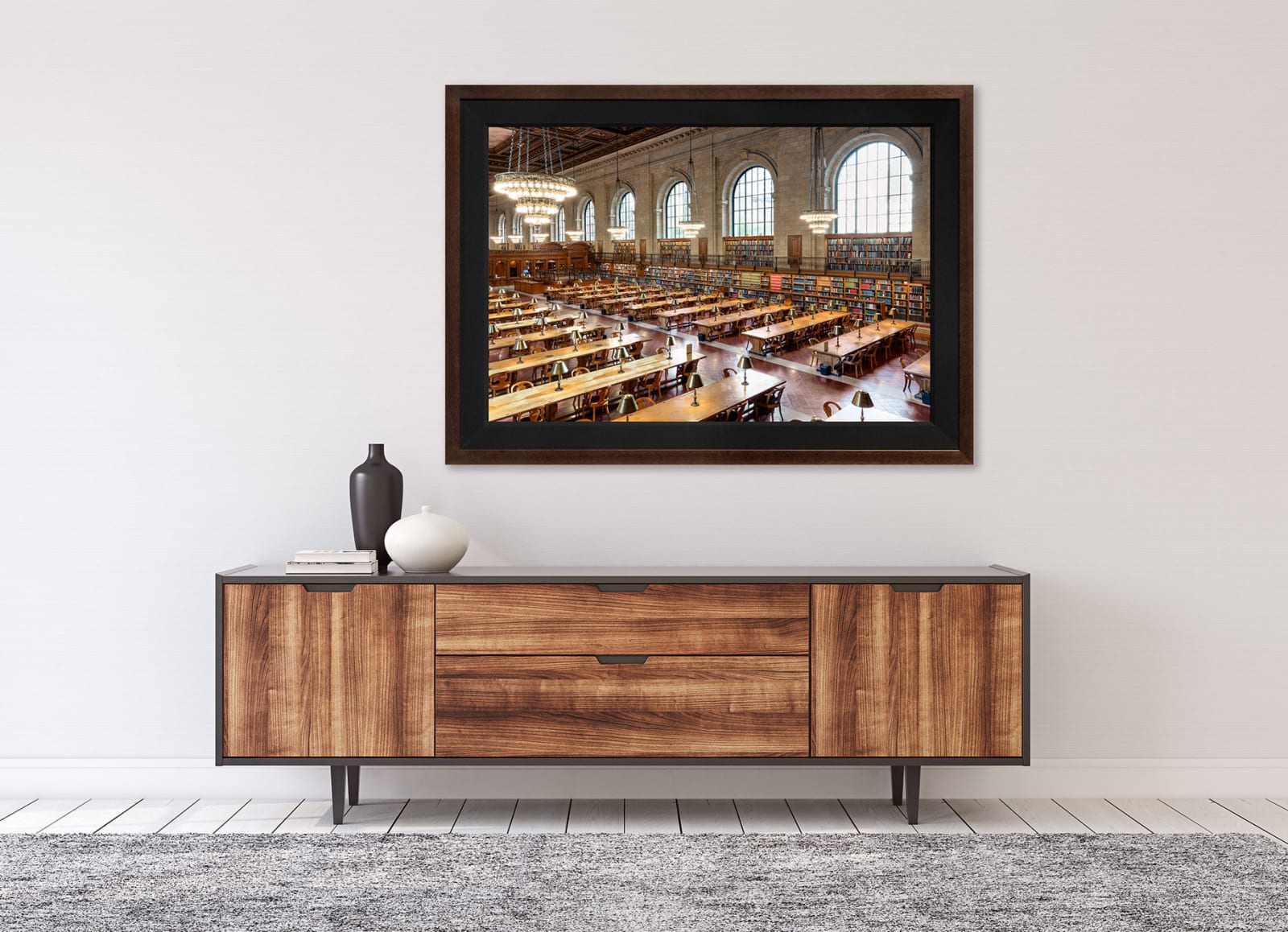 Mario Basner, New York Public Library II, Classic Brown Frame, Black Liner