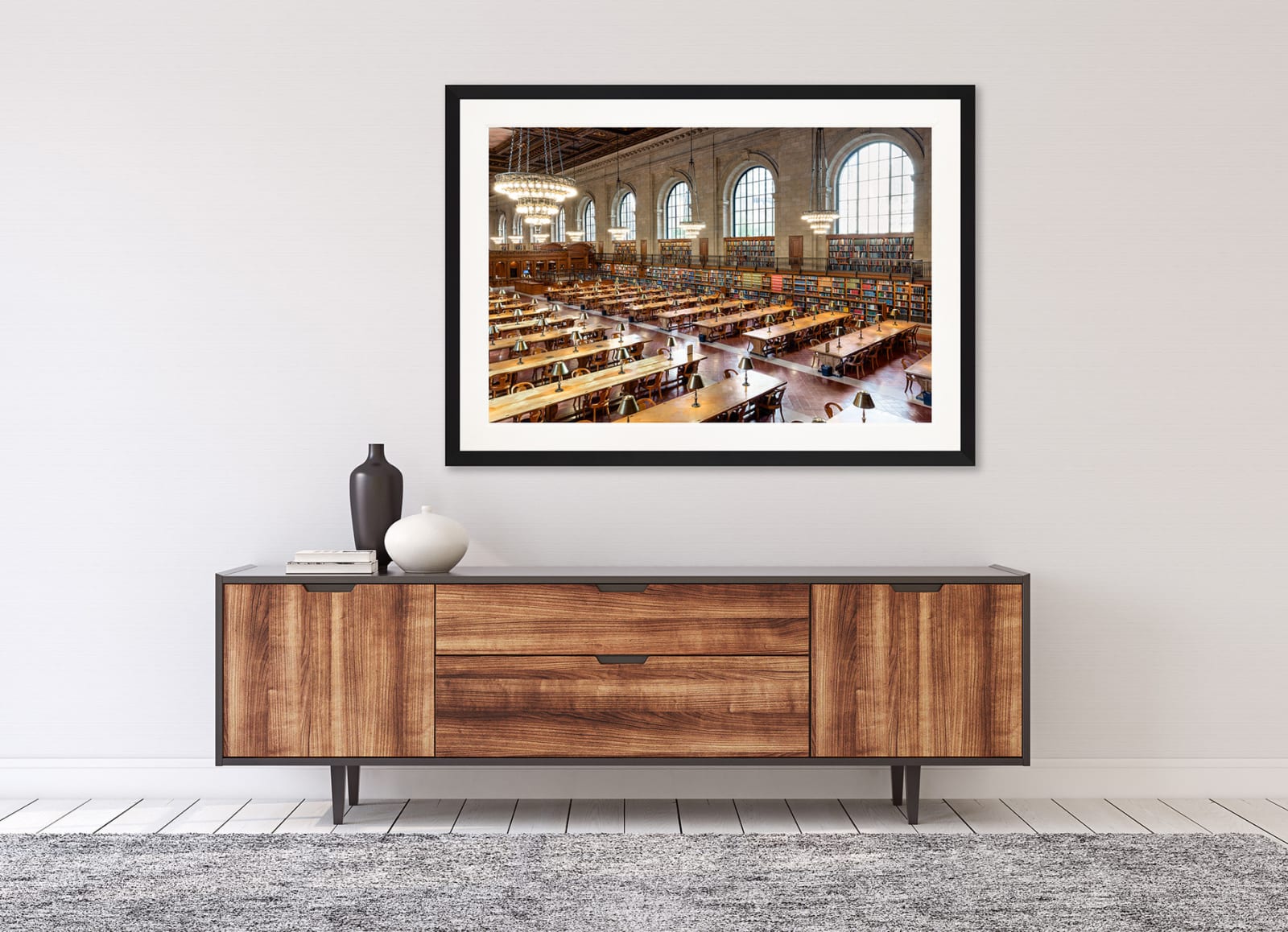 Mario Basner, New York Public Library II, Classic Black Frame, White Liner