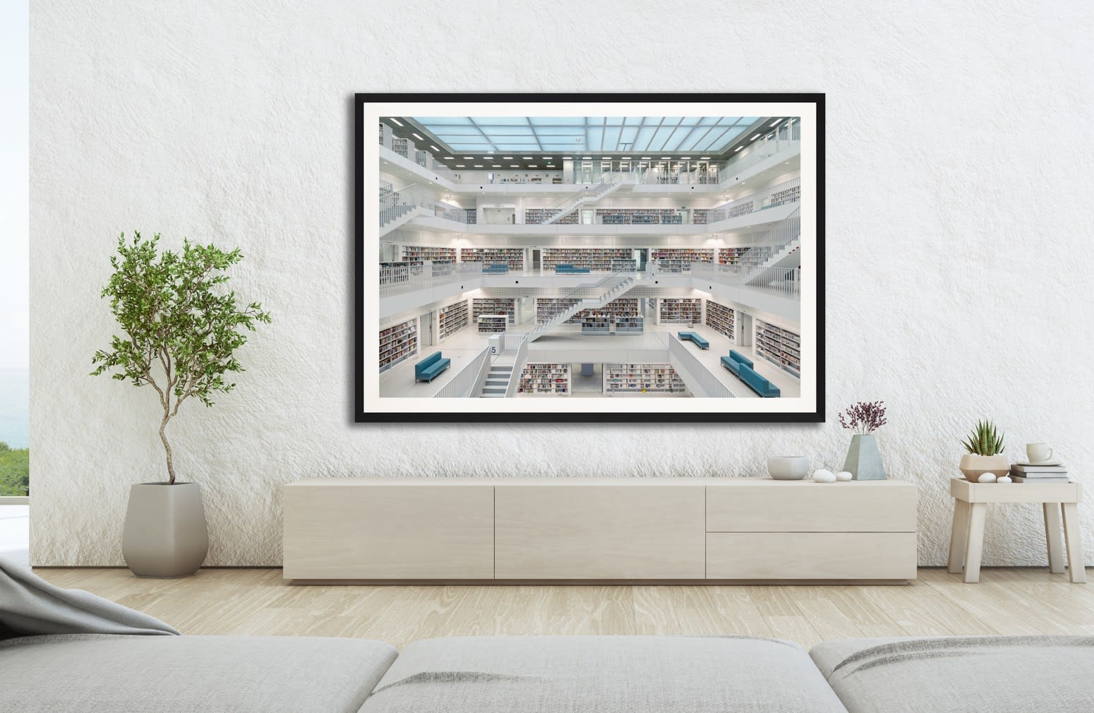 Mario Basner, Stuttgart City Library, Classic Black Frame, White Liner, 2022