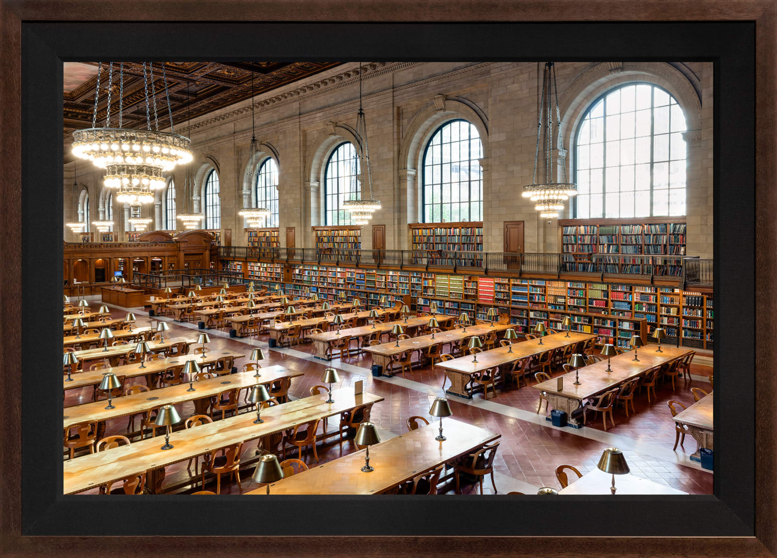 Mario Basner, New York Public Library II, Classic Brown Frame, Black Liner
