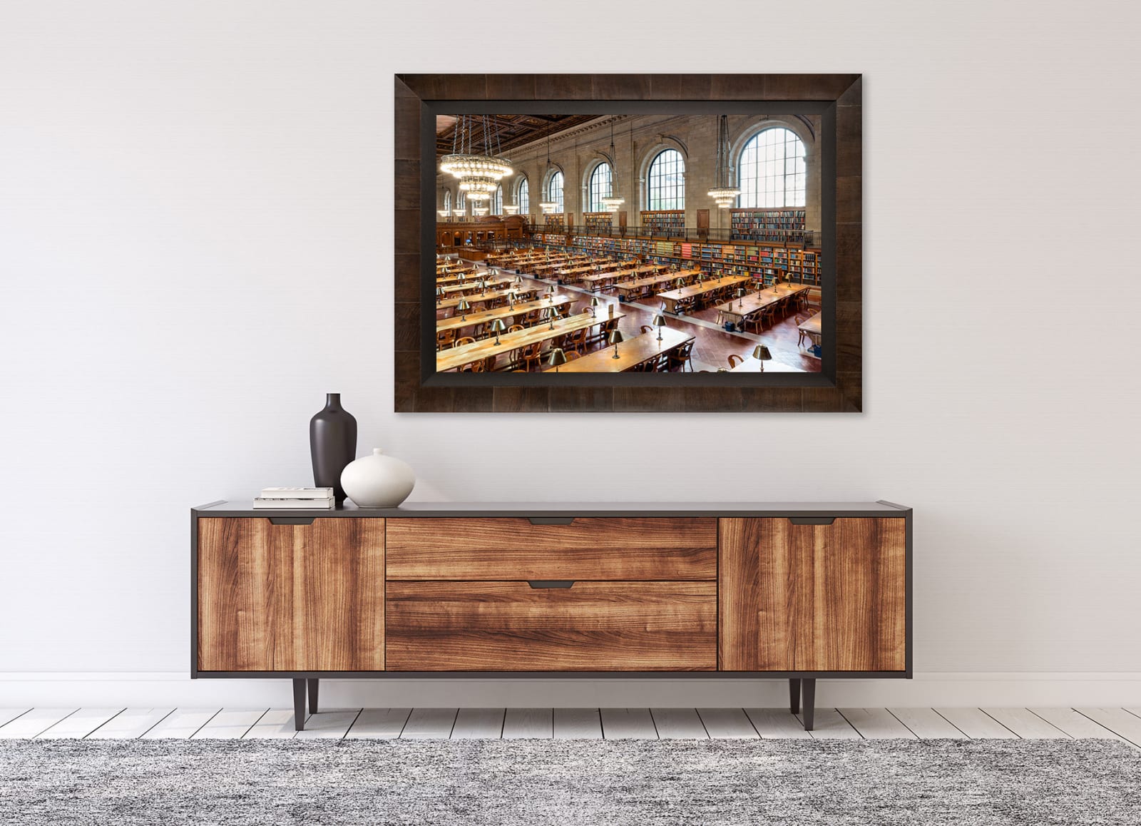 Mario Basner, New York Public Library II, Tabacchino Frame, Cigar Leaf, Black Liner