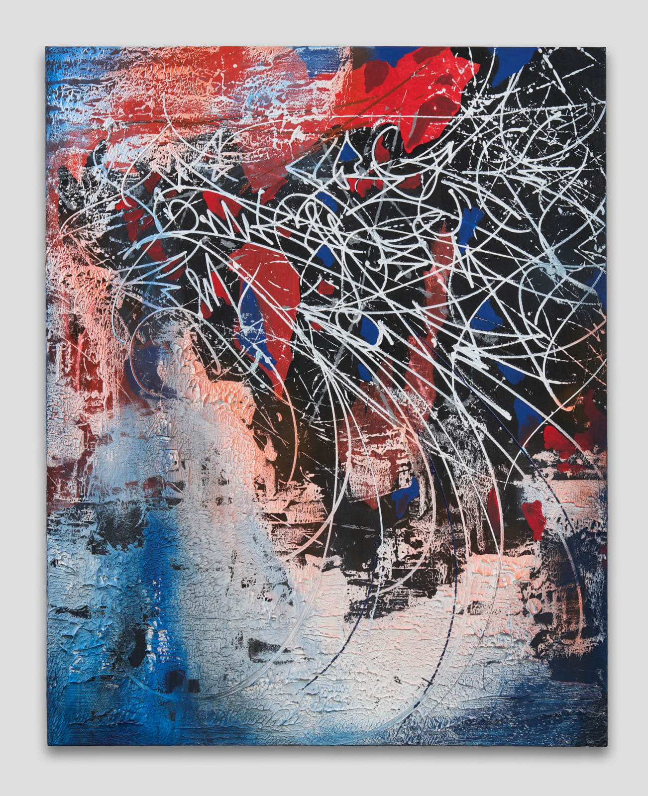 José Parlá, Negro, Rojo, Blanco, Azul, 2025