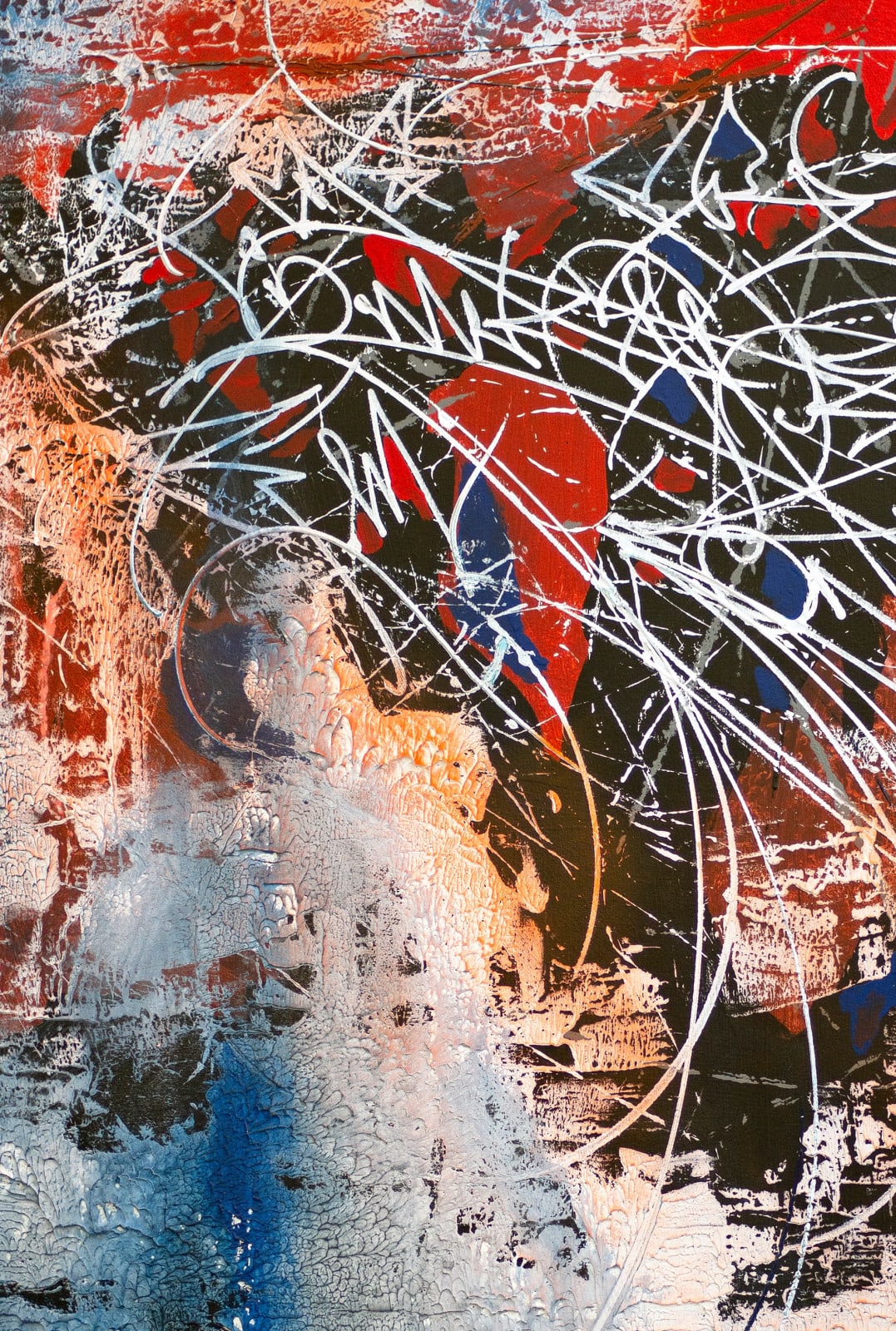 José Parlá, Negro, Rojo, Blanco, Azul, 2025