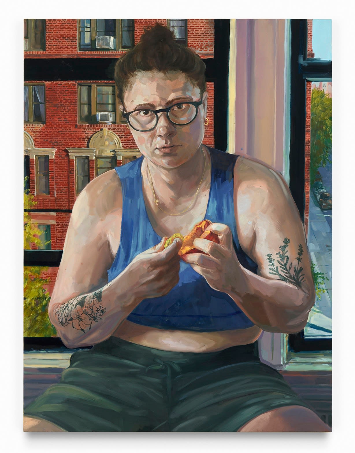 Rebecca Ness, Self portrait with a peach, 2025
