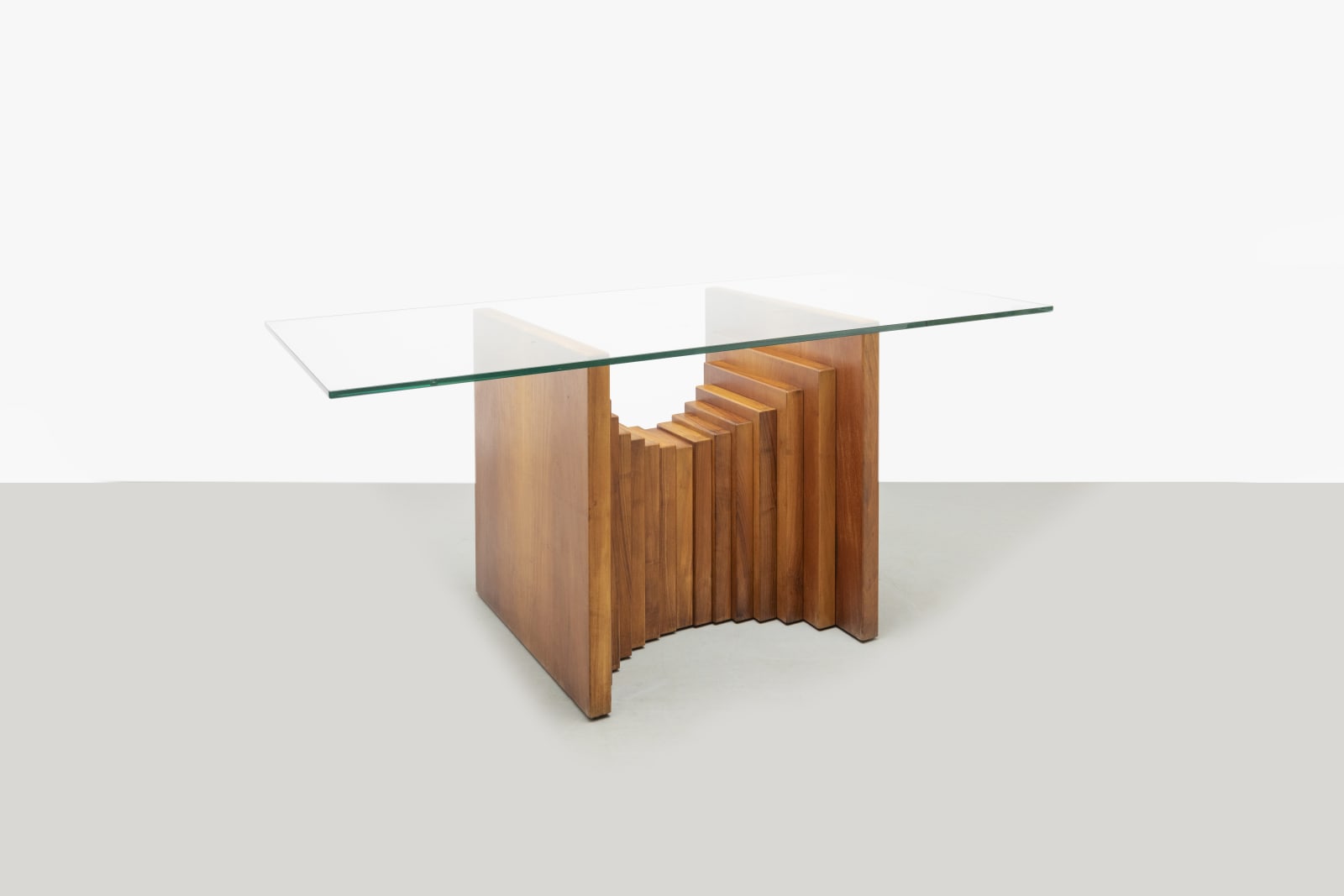 Italian Production, Table with wooden structure, glass top, 1960s