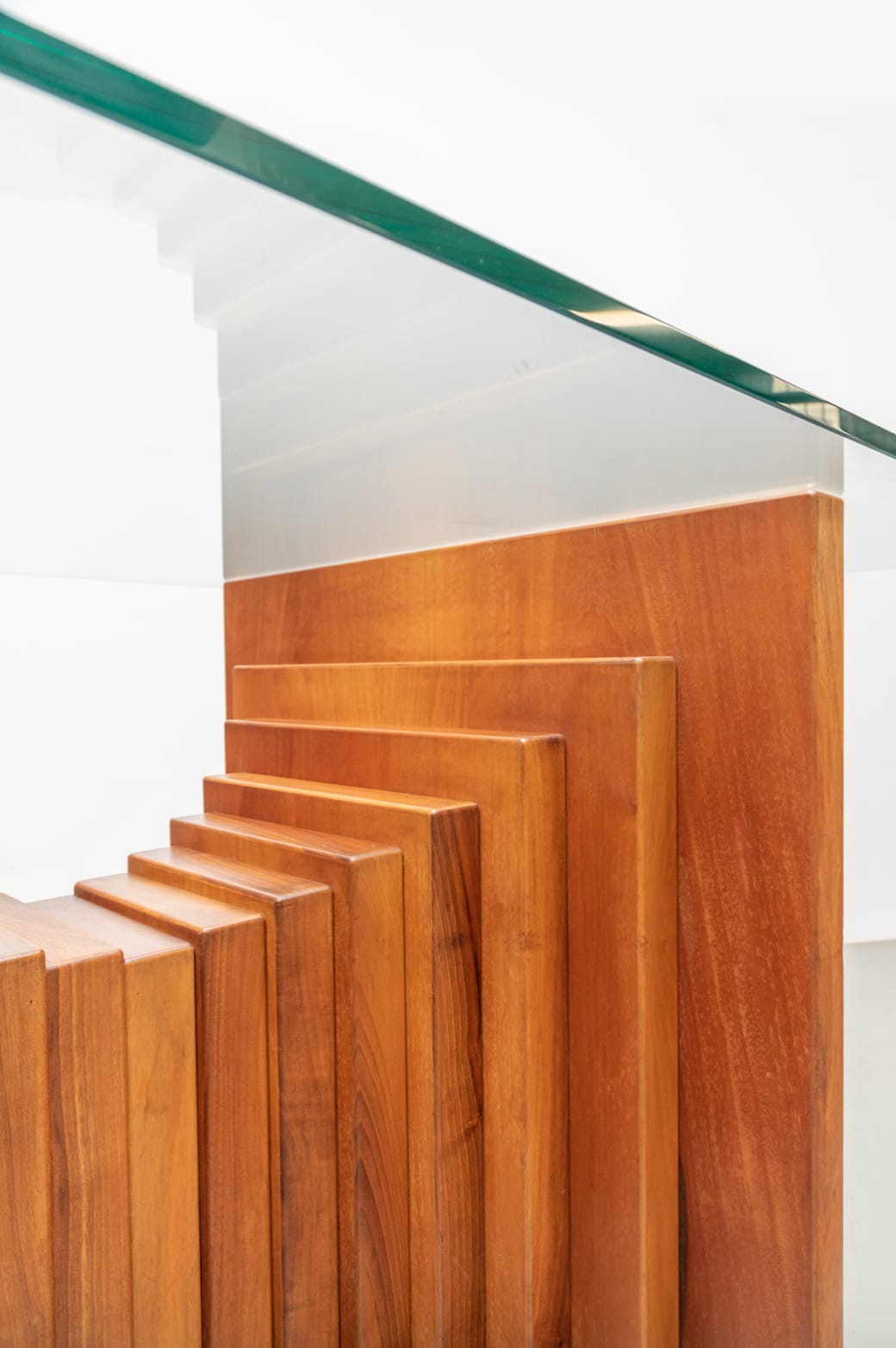 Italian Production, Table with wooden structure, glass top, 1960s