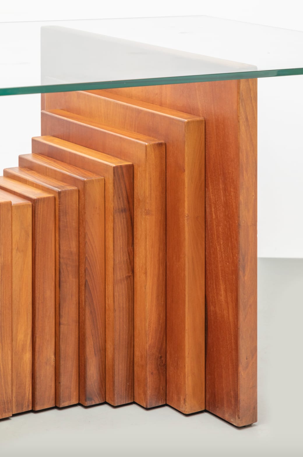 Italian Production, Table with wooden structure, glass top, 1960s
