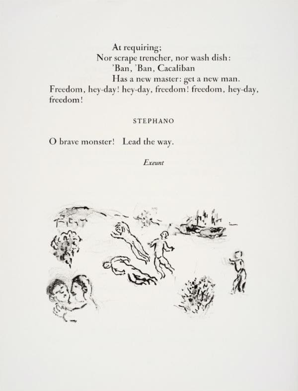 Marc Chagall, The jester Trinculo, the butler Stephano and Caliban, all drunk, 1975