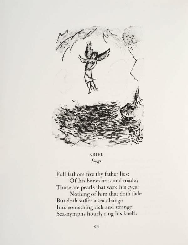 Marc Chagall, Ariel hovers over the sea, singing, 1975