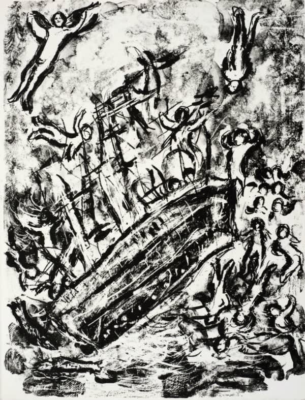 Marc Chagall, The ship lists and the passengers are panic-stricken, 1975