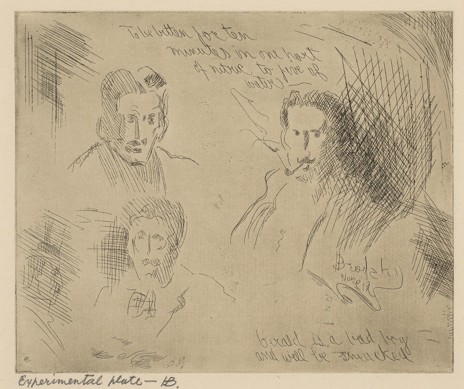 Horace Brodzky, Experimental Plate 1B (Three Self-portraits), c. 1912