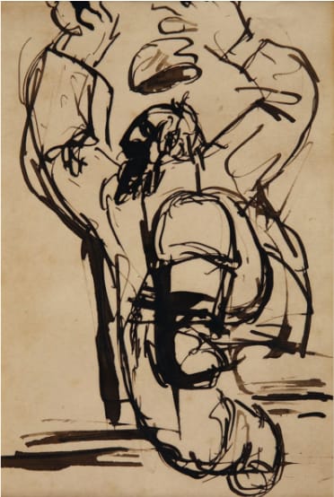 Josef Herman, Untitled Drawing (Bearded Man Dancing and Throwing Hat in the Air), c. 1940-43