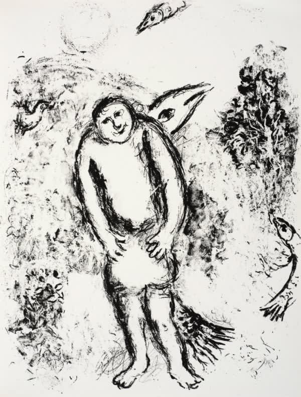 Marc Chagall, Caliban conjoined to a huge fish, 1975