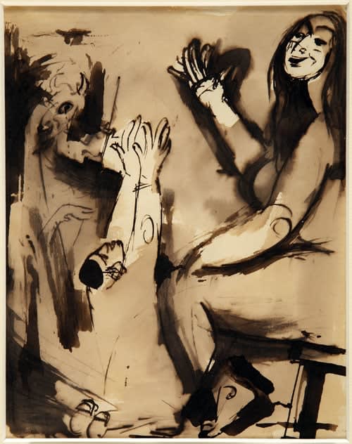 Josef Herman, Untitled Drawing (Seated Girl, Kneeling Man and Goat), c. 1940-43