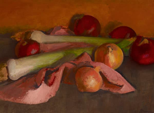 Bernard Meninsky, Still Life, Onions and Leeks