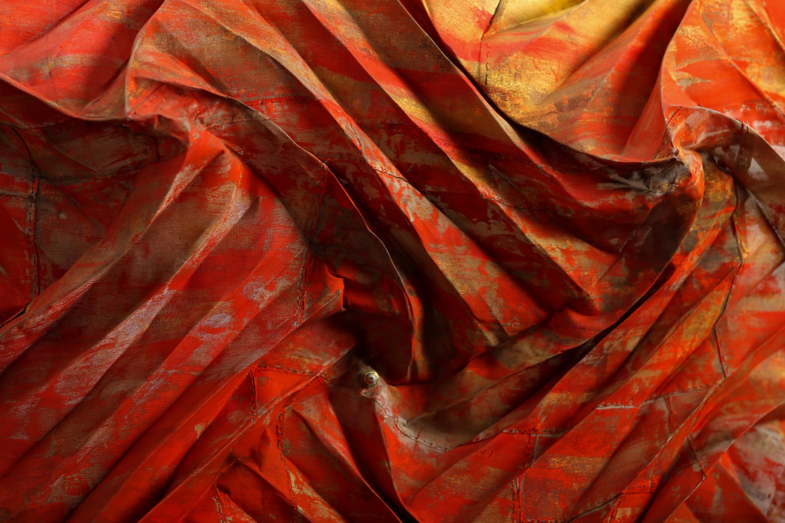 Jin-Sook So, Untitled Steel Mesh (Orange and Gold) II, 2021