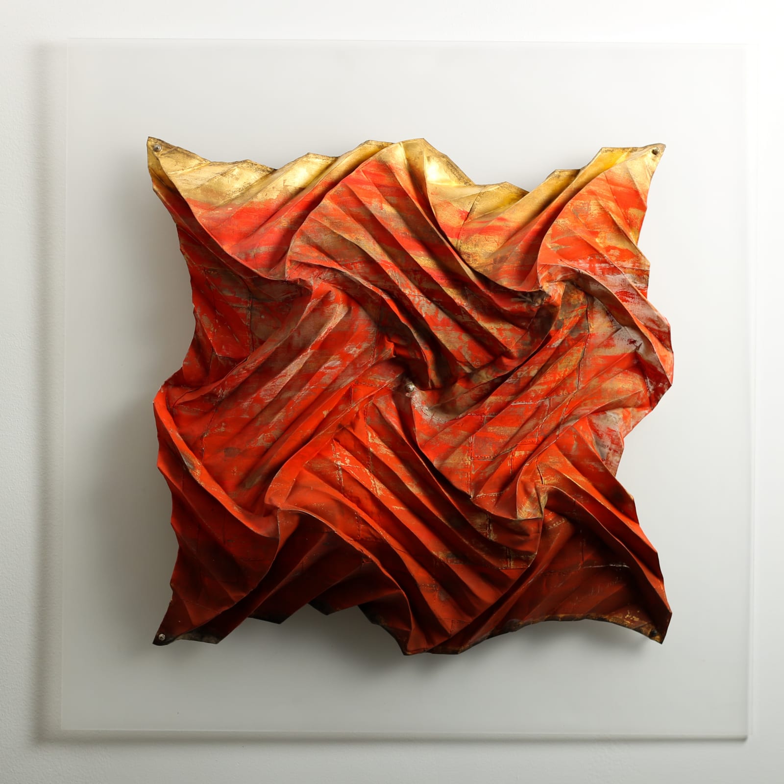 Jin-Sook So, Untitled Steel Mesh (Orange and Gold) II, 2021
