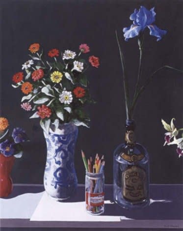 Paul Wonner, Study of Flowers and a Jar of Pencils, 1985-86