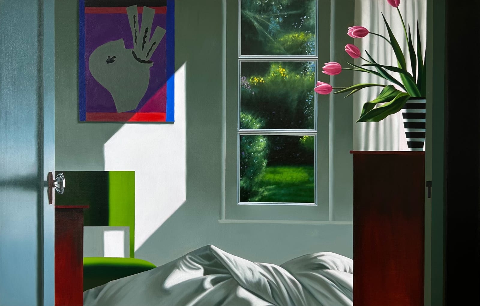 Bruce Cohen, Interior with Matisse's Sword Swallower, and Pink Tulips, 2025